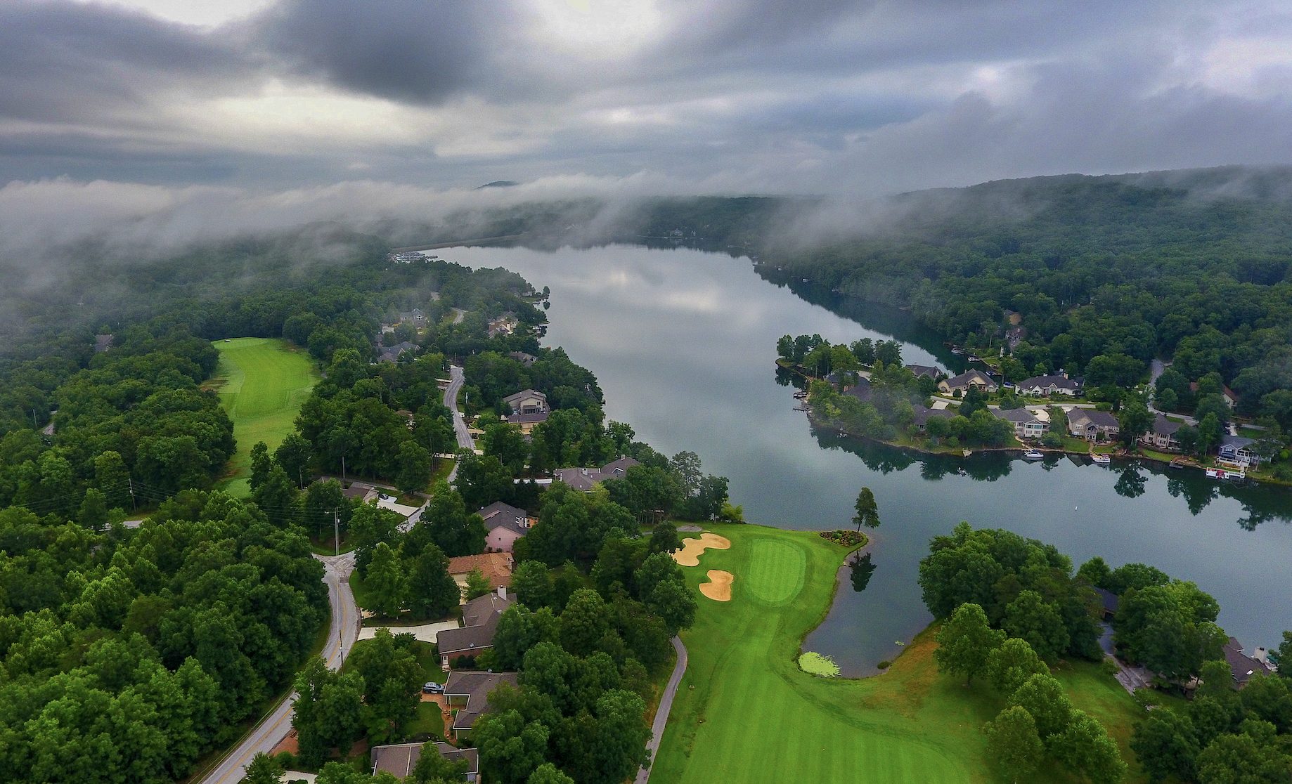 Aerial drone view of Fairfield Glade’s Stonehenge golf course in Crossville, Tennessee, photographed by Steve Kraft, PGA.